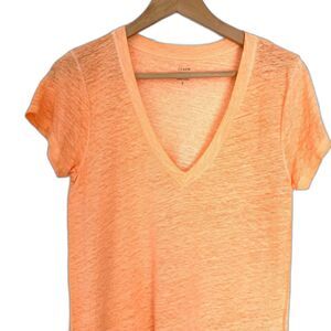 J CREW Women's Orange 100% Linen S/S V-Neck Lightweight T-Shirt  - Size S